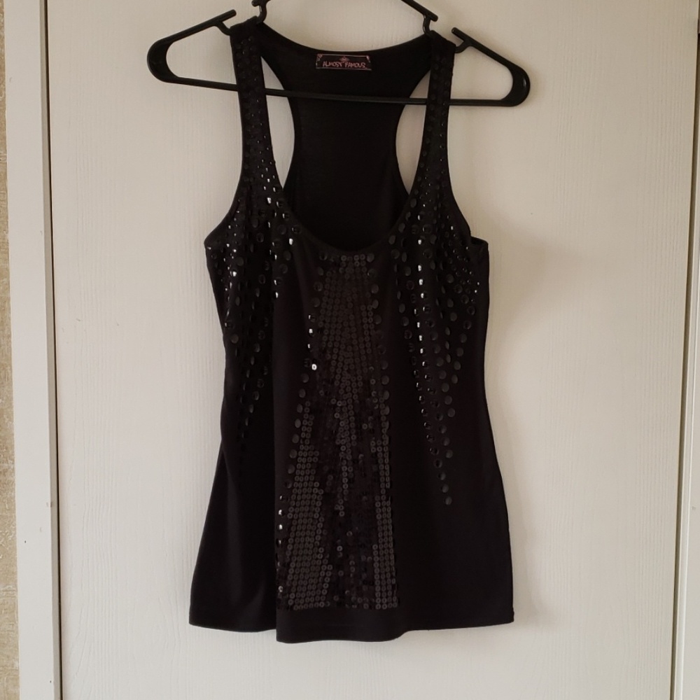 Black tank with black studs and sequins
